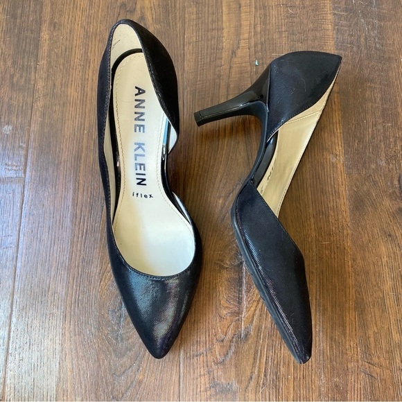Anne Klein iflex Yolden Black Open Inner Side Pointy Toe Heels Pumps SZ 8 - Picture 11 of 14